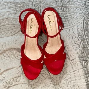 Lulus block heels, red, size 8.5